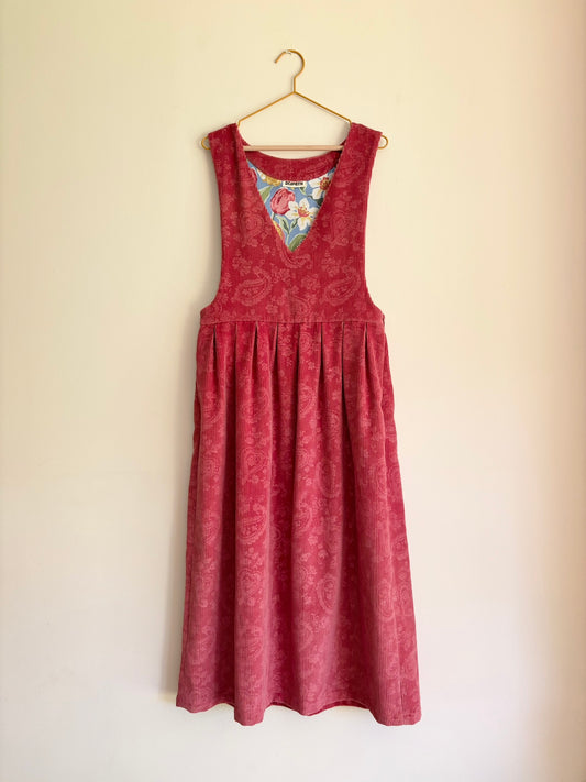 Hebden Pinafore in Pink Paisley Corduroy - UK 8-10