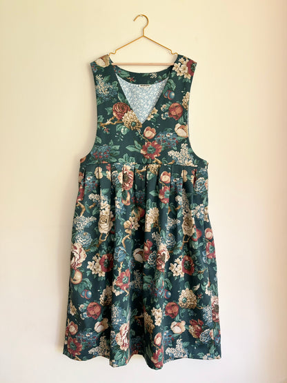 Hebden Pinafore in Vintage Teal Floral - UK 20-22